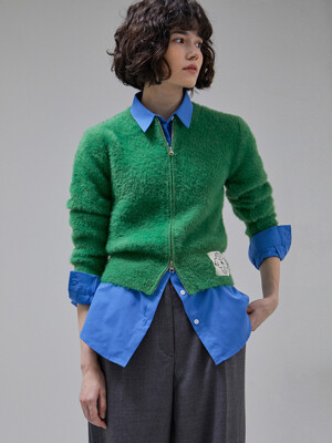 [LINE] Mohair Wool Blend Knit Zip-Up (Green)