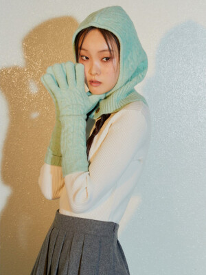 Cable Knit Long Gloves  Mint (KE3X5UM02L)