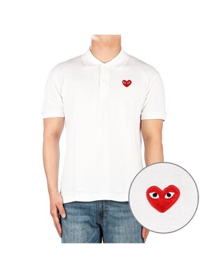 [꼼데가르송] 23SS (P1T006 WHITE) 남성 하트 카라 반팔 티셔츠