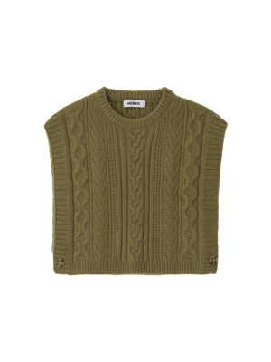 One Button Cable Knit Vest (Olive)