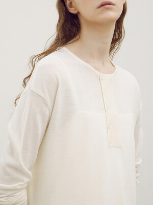 Italian light wool henley neck pullover_Ivory