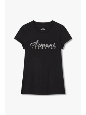 AX 여성 비즈 로고 크루넥 티셔츠-블랙(A424130029)