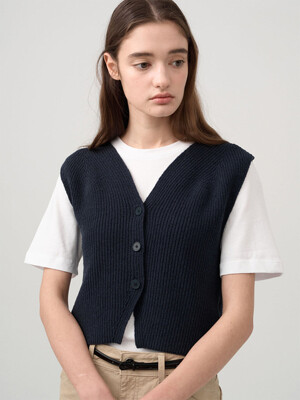 Button V-neck Knit Vest NEK4MV353