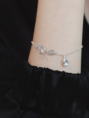 Silver Pearl Charm Toggle Bar Chain Bracelet B0997