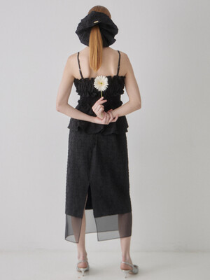 Organza Layered H line Skirt - Black