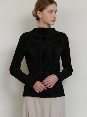comos 1202 high neck pleats top (black)
