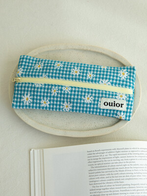 ouior flat pencil case - check flower teal (middle zipper)