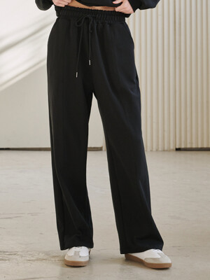 와이드 핀턱 밴딩 팬츠 - 블랙 / Wide Pintuck Banding Pants - Black