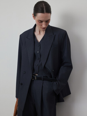 Stripe Four Set Up Suit-Overfit Double Breast Jacket
