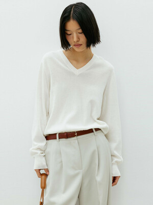 Wholegarment Cotton V-Neck Knit(Ivory)