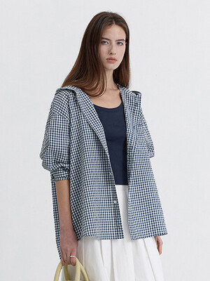 UNISEX CLASSIC HOODED SHIRT BLUE CHECK_UDSH5B127B2
