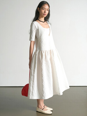 Jacguard Volume Dress White