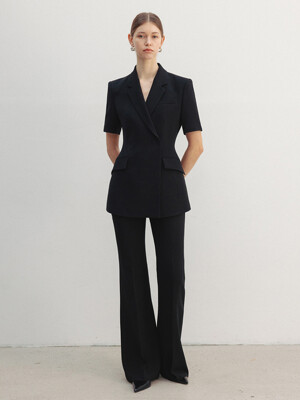 [SET]TRINITY Double breasted tailored half sleeve blazer + VASHTI Bootcut trousers (Light pink/Modern black)
