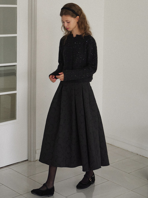 히비스커스블룸 Jenny Jaquard Flared Skirt [Black]