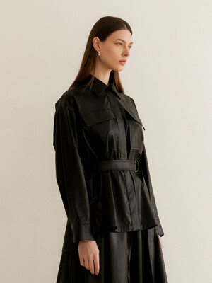 OVERSIZE ARTIFICIAL LEATHER SHIRT - BLACK