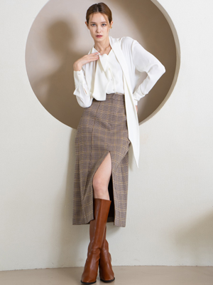 Hound tooth front slit skirt - check