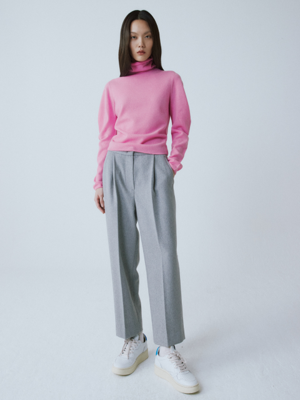 LIGHT GREY WOOL BLEND BASIC PANTS