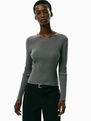 wool round slim knit_charcol