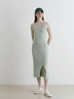 Snug daily knit slit sleeveless long dress  - mint