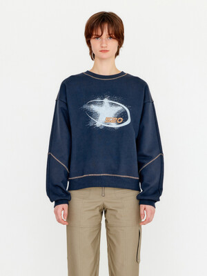 COLOR POINT SWEAT SHIRT TOP - NAVY