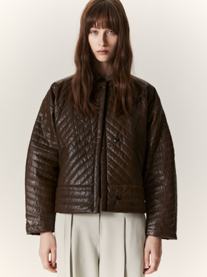 QUILTING LEATHER JUMPER [BROWN]