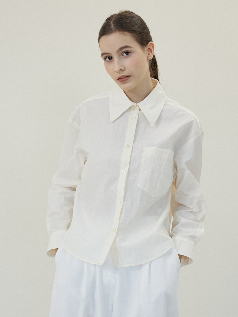 셔츠 - 르 쏠레일 마띠네 (lesoleilmatinee) - Nylon Long Sleeve Crop Shirts [IVROY]