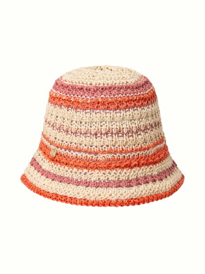 Paper Thread Knitted Bucket Hat, Orange