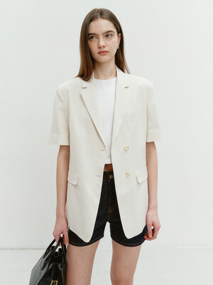 HALF SLEEVE BELTED LINEN JACKET CREAM_UDJA4B226CR