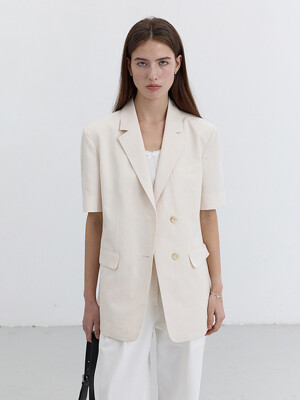 HALF SLEEVE BELTED LINEN JACKET CREAM_UDJA5B226CR