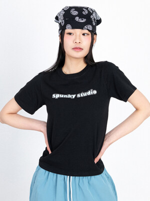 GLITTER LOGO CROP T-SHIRT _BLACK