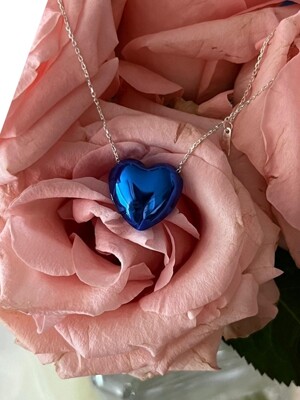 Italy Blue Rose Heart Necklace 925Silver