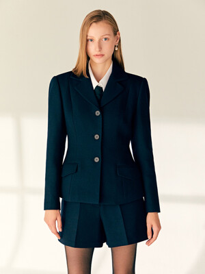 JAMILLA Tailored collar wool jacket (Deep navy)