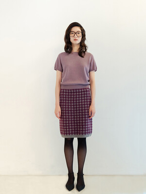 WOOL BLENDED GINGHAM CHECK SKIRT_PURPLE