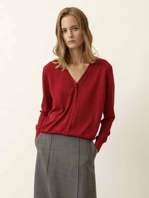 Silk Cashmere Knit Cardigan Red