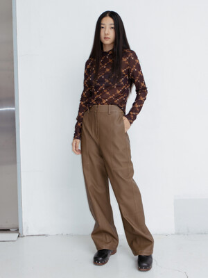 Faux Leather Block Pants_Beige