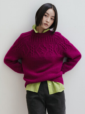 Fisherman Cable Pullover  Magenta (WE3Y51T97W)