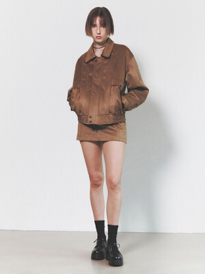 suede collar blouson miniskirt setup w_brown