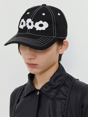 FLOWER COTTON BALL CAP (BLACK)