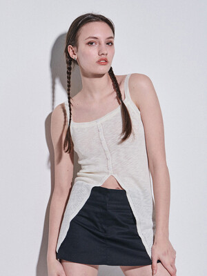 Layered Bustier Knit Button Sleeveless T-Shirt [Ivory]
