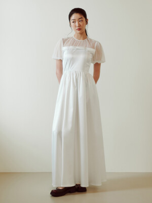 Bridal Sheer Ribbon Line Dress_white