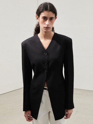 Collarless Wool Jacket_BLACK