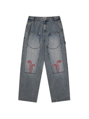 Ptery double knee pants / Washed blue