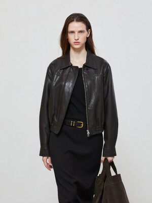 VEGAN LEATHER BIKER BLOUSON - BROWN