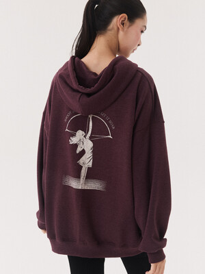 OVER FIT ARROW HOODY ZIP UP_vintage burgundy