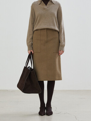 FATIGUE MIDI WOOL SKIRT - BEIGE