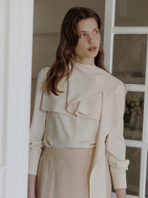 WILLA Cape tie blouse (Ivory/Salmon beige/Soft blue)