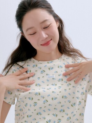 flower waffle t-shirt - blue