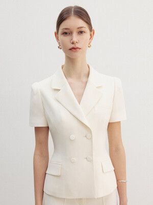 KAIDA Double breasted tailored half sleeve blazer (Ivory/Black)