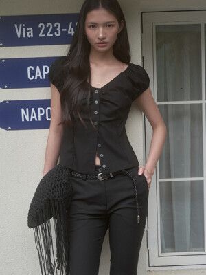 CAP SLEEVE BUTTON BLOUSE_BLACK