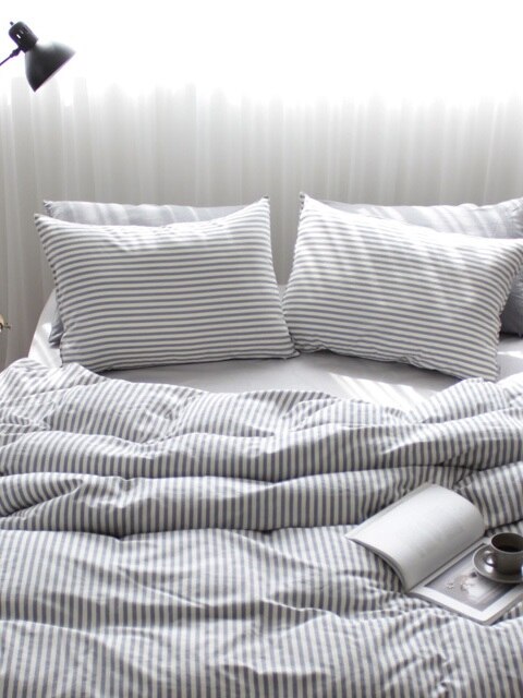 Washing gray stripe bedding set (SS/Q)
